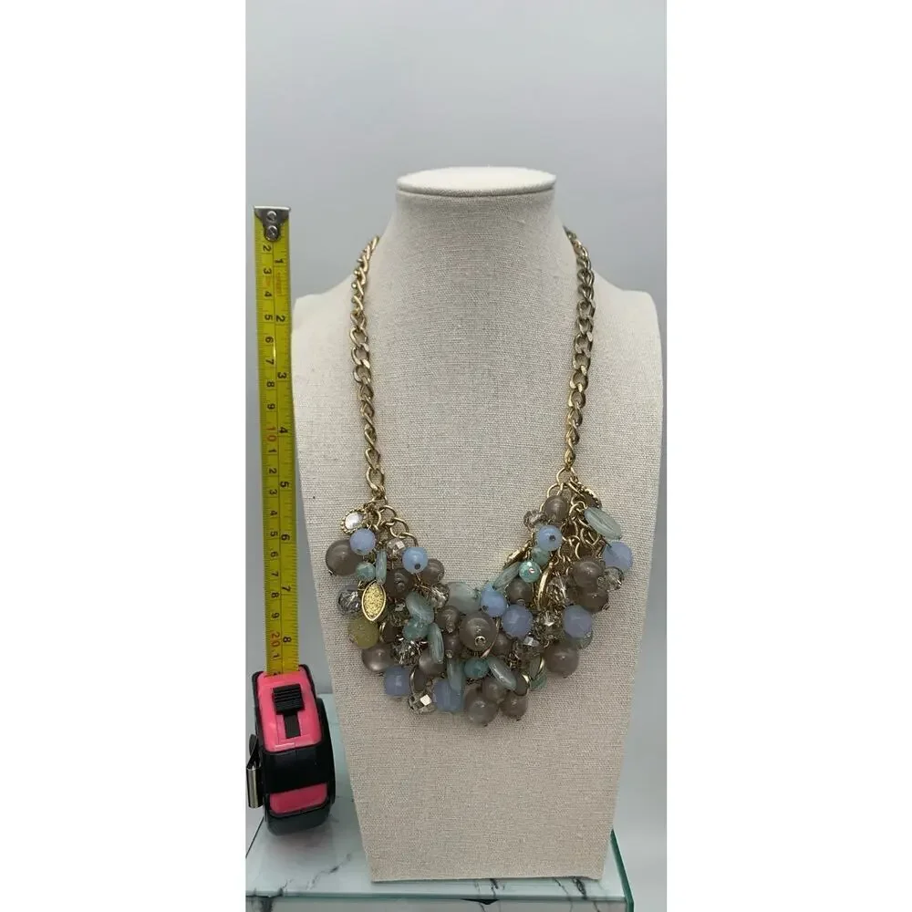 Cha Cha‎ Pastel Blues Grays And Greens Multi Beaded Necklace Statement Fun